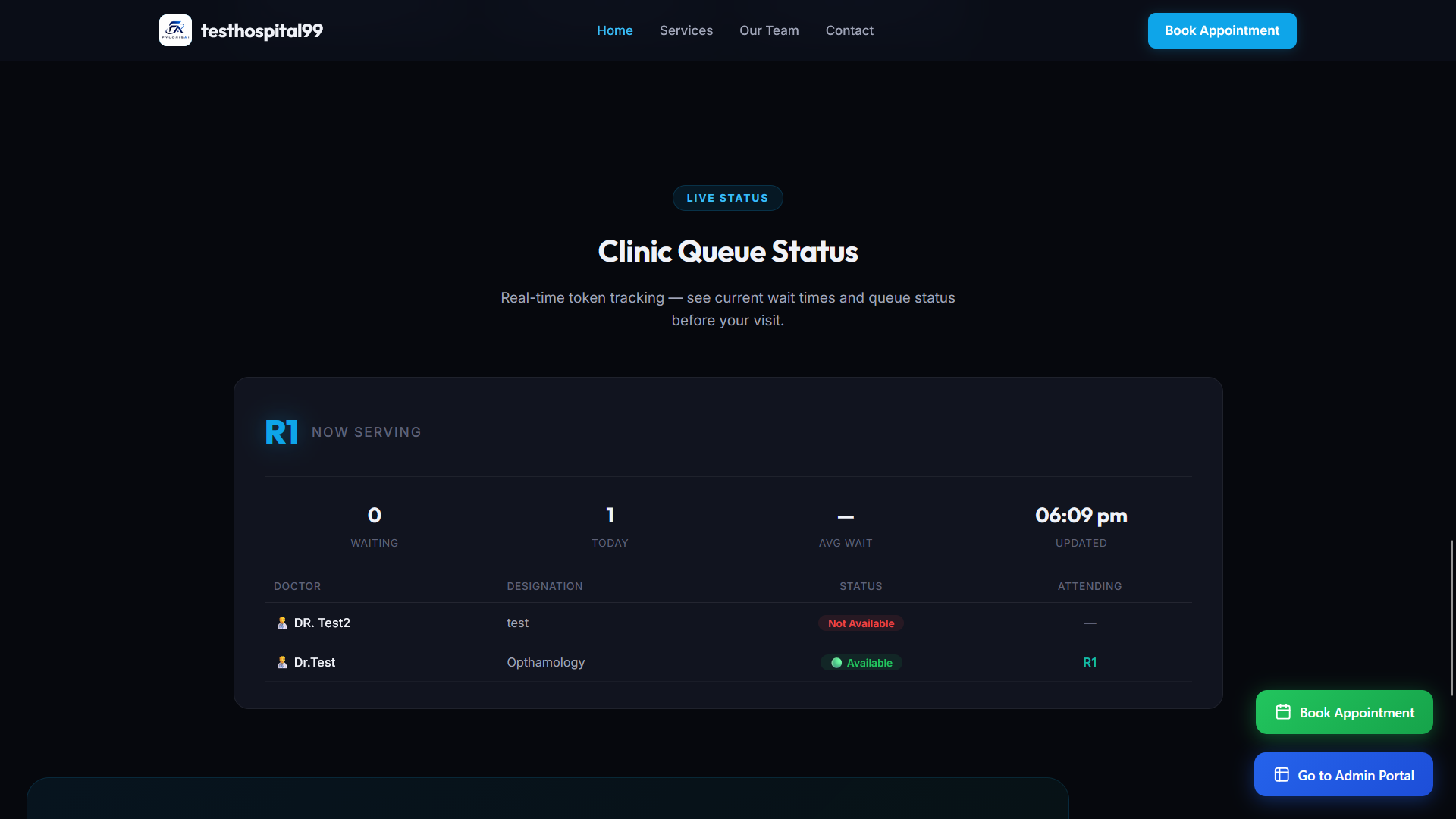 Live OPD Queue — Hospital Website